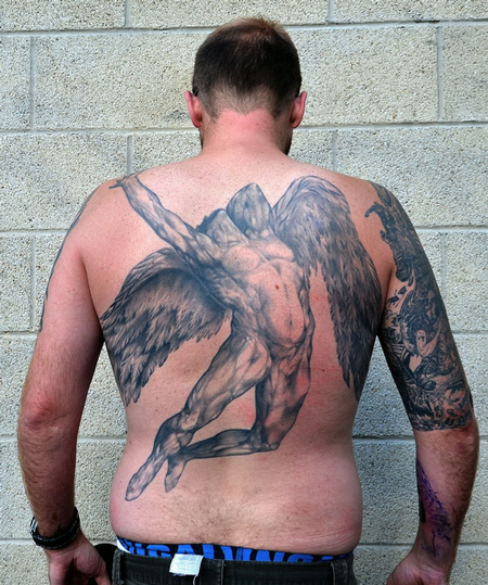 Tattoos - Martin's back piece William Rimmer's Evening , Fall of Day - 63624